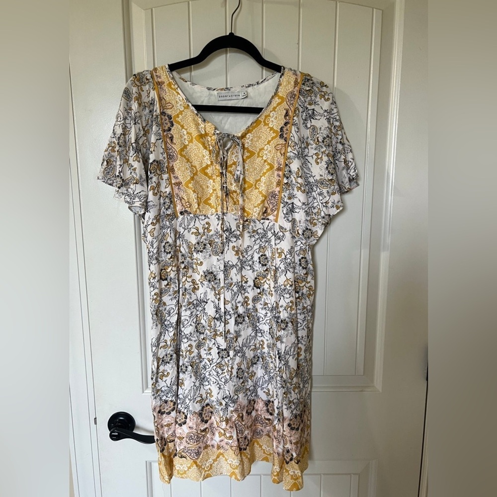 Paper Crâne Anthropologie MiniFloral Dress with Yellow Accents Paisley print